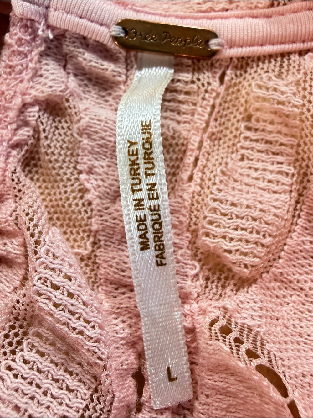 Free People Blush Pink Smocked Lace-Panel Blouse B7 - Picture 6 of 6
